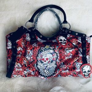 Ed Hardy Purse Satchel“Love Kills Slowly” Red/Black 9 x 16 Vegan